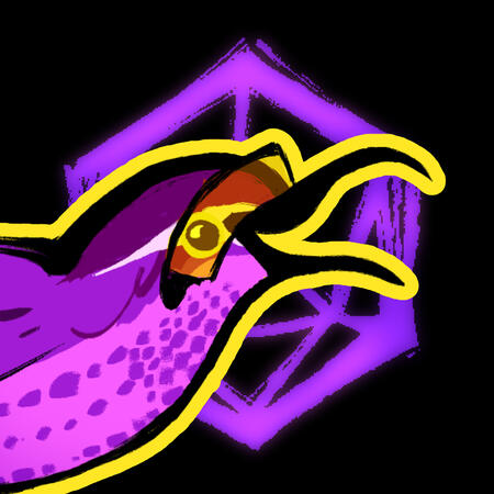 The word Wrenound written stylistically over a black background with purple outlines of dice.